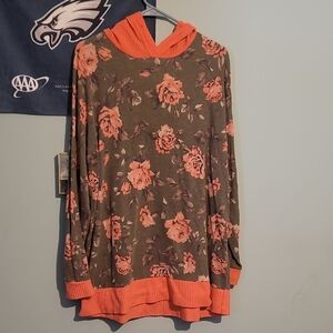 Floral Hoodie with Coral Accents